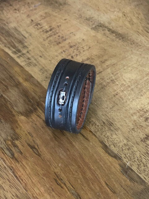 Black Leather Bracelet, Handmade Leather Bracelet, Leather Bracelets for Women, Leather Cuff, Leather Cuff Bracelet with inset bead