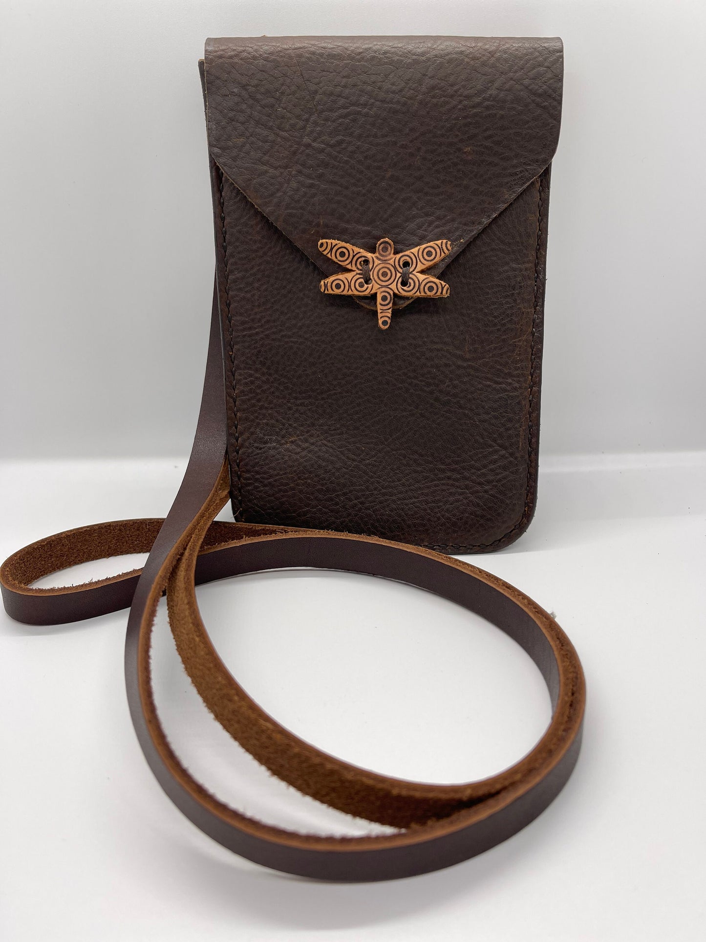 Boho Chic: Small Leather Cross-Body Bag - Handcrafted with Dragonfly